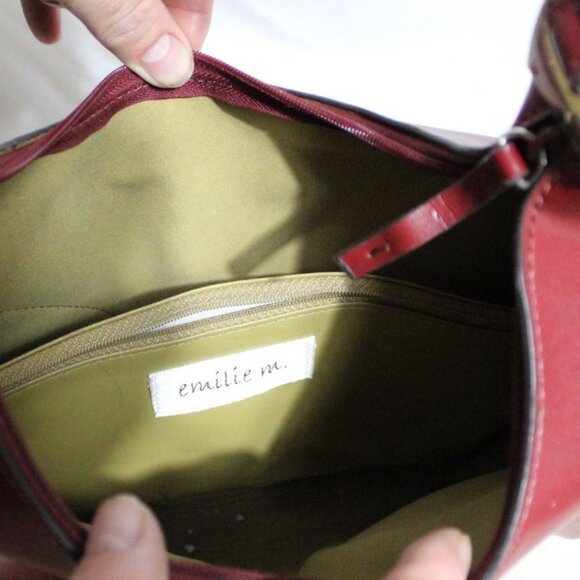 EMILIE M HOBO Purse Shoulder Bag Burgundy Faux Leather - Picture 3 of 9